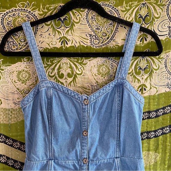 Pilcro And The Letterpress Blue Cool Girl Chambray Sleeveless Mini Dress Size 6 - Picture 2 of 14